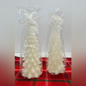 Christmas Tree Shaped Candles - White, Set Of 2 - 7 Inch - Unscented, Wrapped